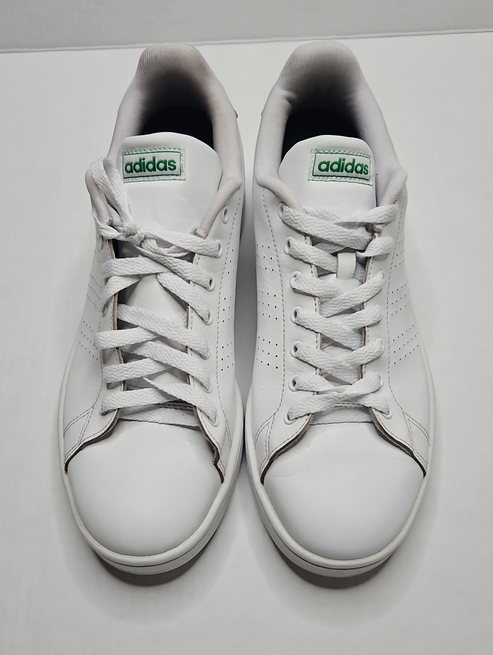 adidas White Leather Sneakers with Green Logo Accents